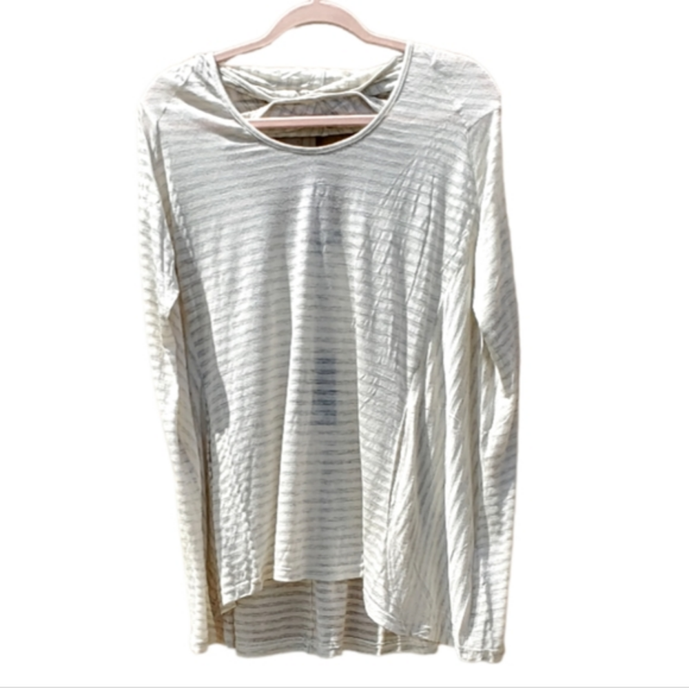 Uniq Cream Striped Cowl Neck Blouse Top Sheer Pockets Arm Opening‎ Small NWT